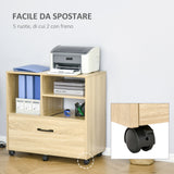 easycomfort mobile multiuso per ufficio porta stampante con 5 ruote e ripiano regolabile 77x40x73cm   legno