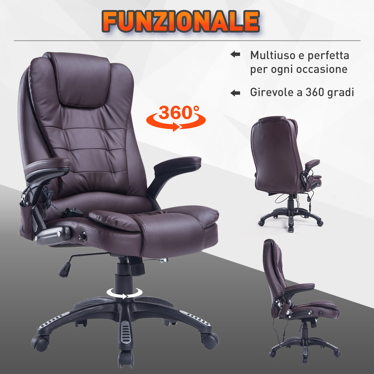 easycomfort easycomfort poltrona massaggiante da ufficio ad altezza regolabile con 6 punti massaggianti in pu 62x68x111 121 cm marrone ean 8054144134024