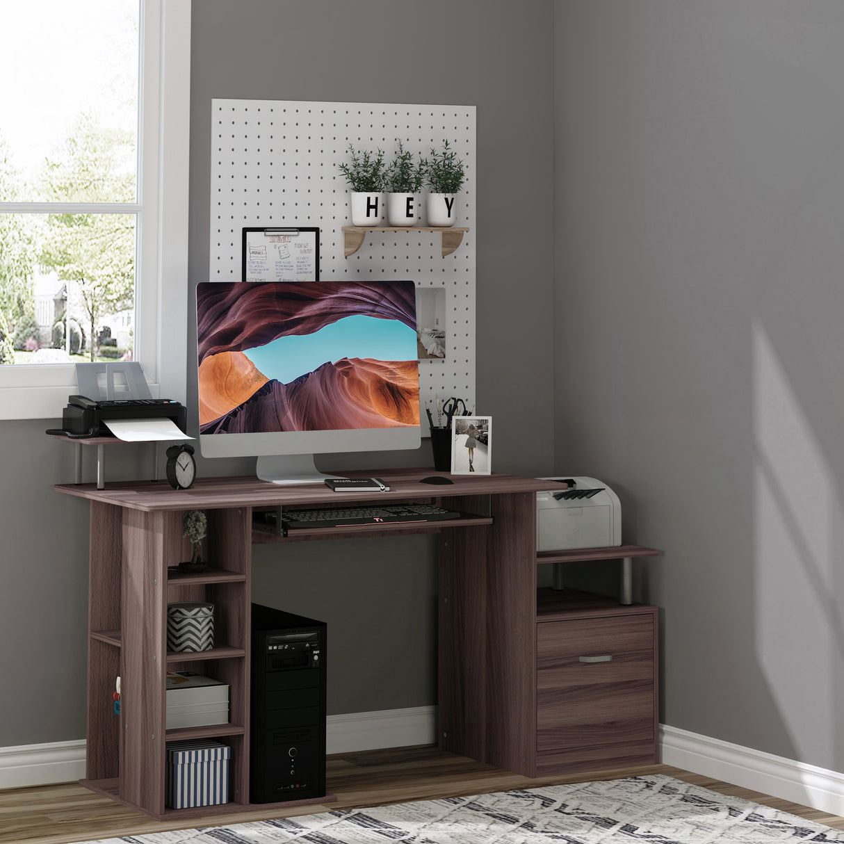 easycomfort easycomfort scrivania per computer da camera e ufficio con cassetto e scaffale in legno 152x60x88cm marrone ean 8054111843164