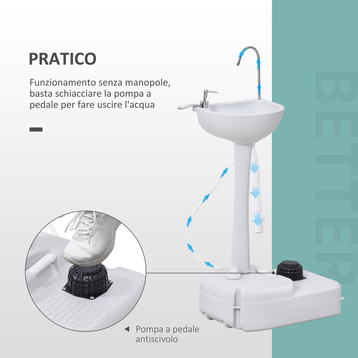 easycomfort easycomfort lavabo portatile da campeggio con 2 ruote maniglia serbatoio acqua 17l e serbatoio sapone 3.5l