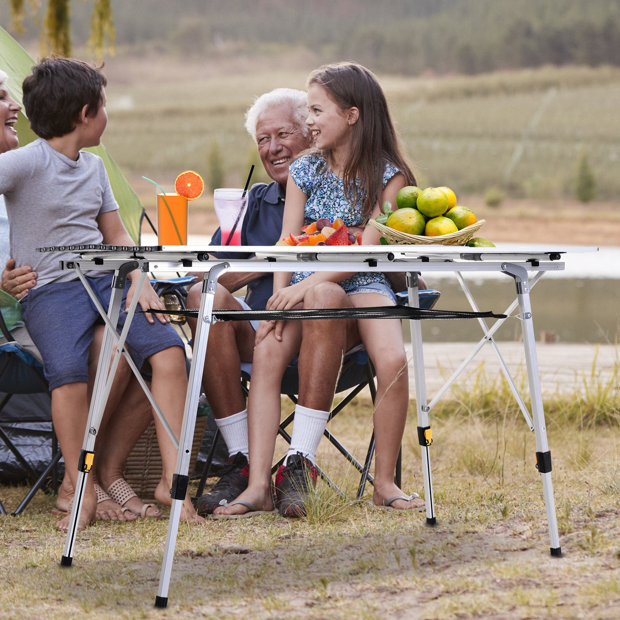 easycomfort easycomfort tavolo da pic nic pieghevole avvolgibile in alluminio con custodia 120 x 70cm