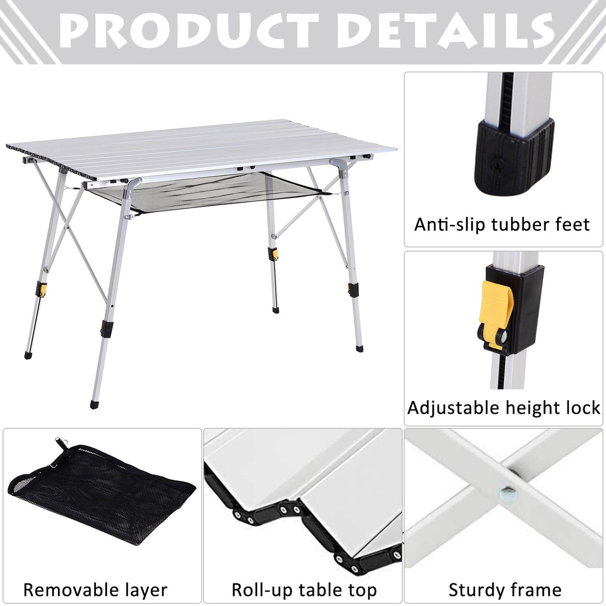 easycomfort easycomfort tavolo da pic nic pieghevole avvolgibile in alluminio con custodia 120 x 70cm