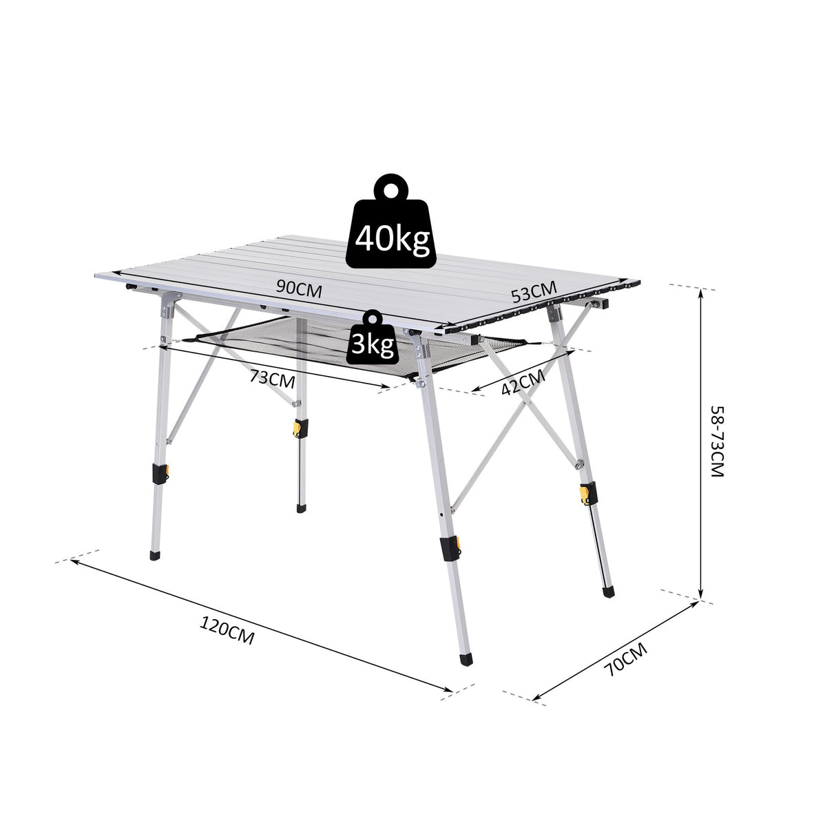 easycomfort easycomfort tavolo da pic nic pieghevole avvolgibile in alluminio con custodia 120 x 70cm