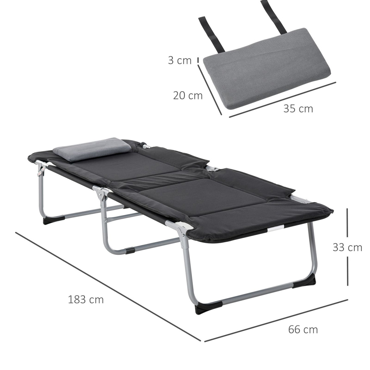 easycomfort easycomfort brandina pieghevole e imbottita letto da campeggio nero