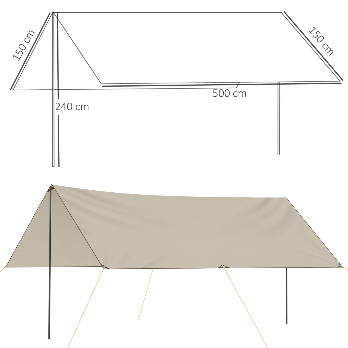 easycomfort telo ombreggiante protettivo in tessuto oxford con borsa funi picchetti e aste incluse 300x500x240 cm