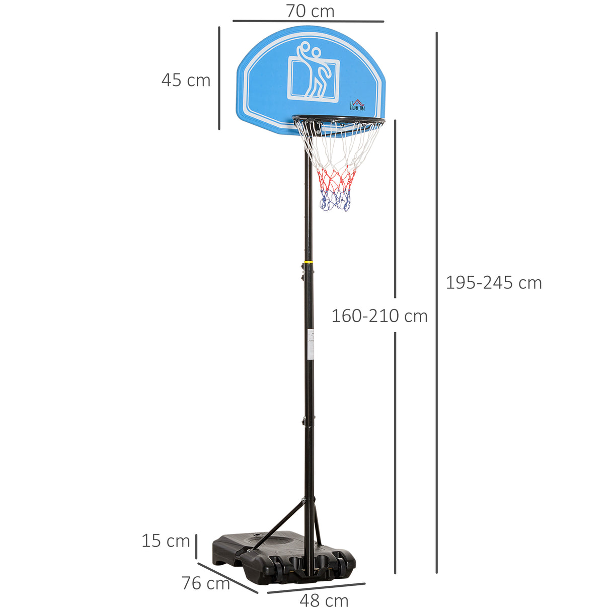 easycomfort canestro basket con altezza regolabile 195 245cm base con ruote e tabellone blu