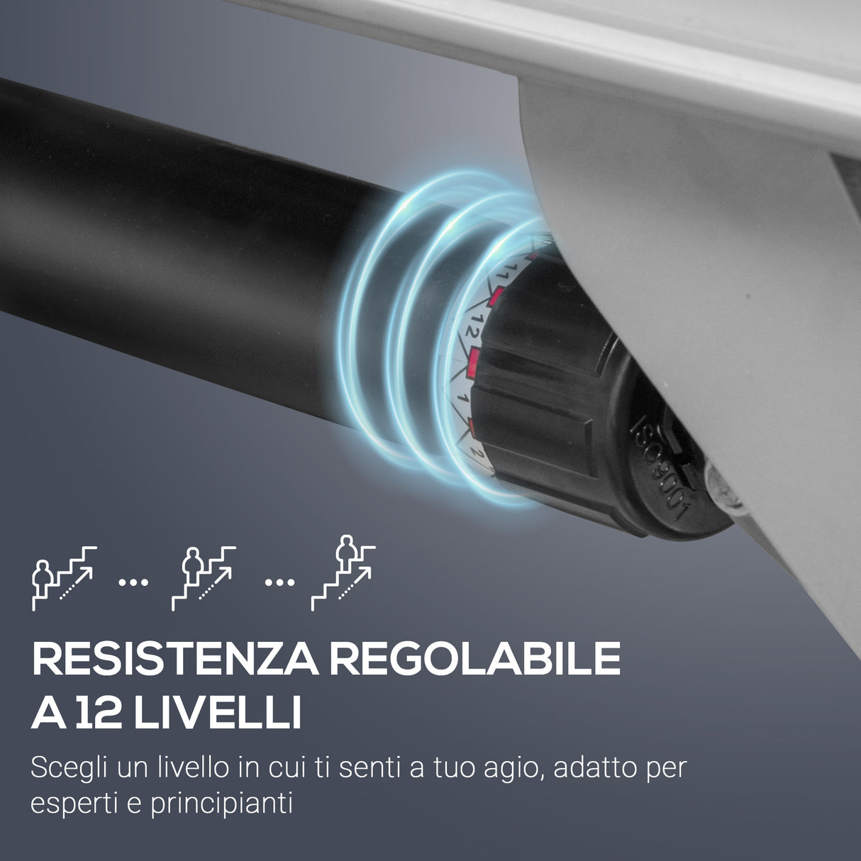 easycomfort vogatore a 12 resistenze con monitor digitale e struttura in alluminio acciaio e abs 160x61x50 cm
