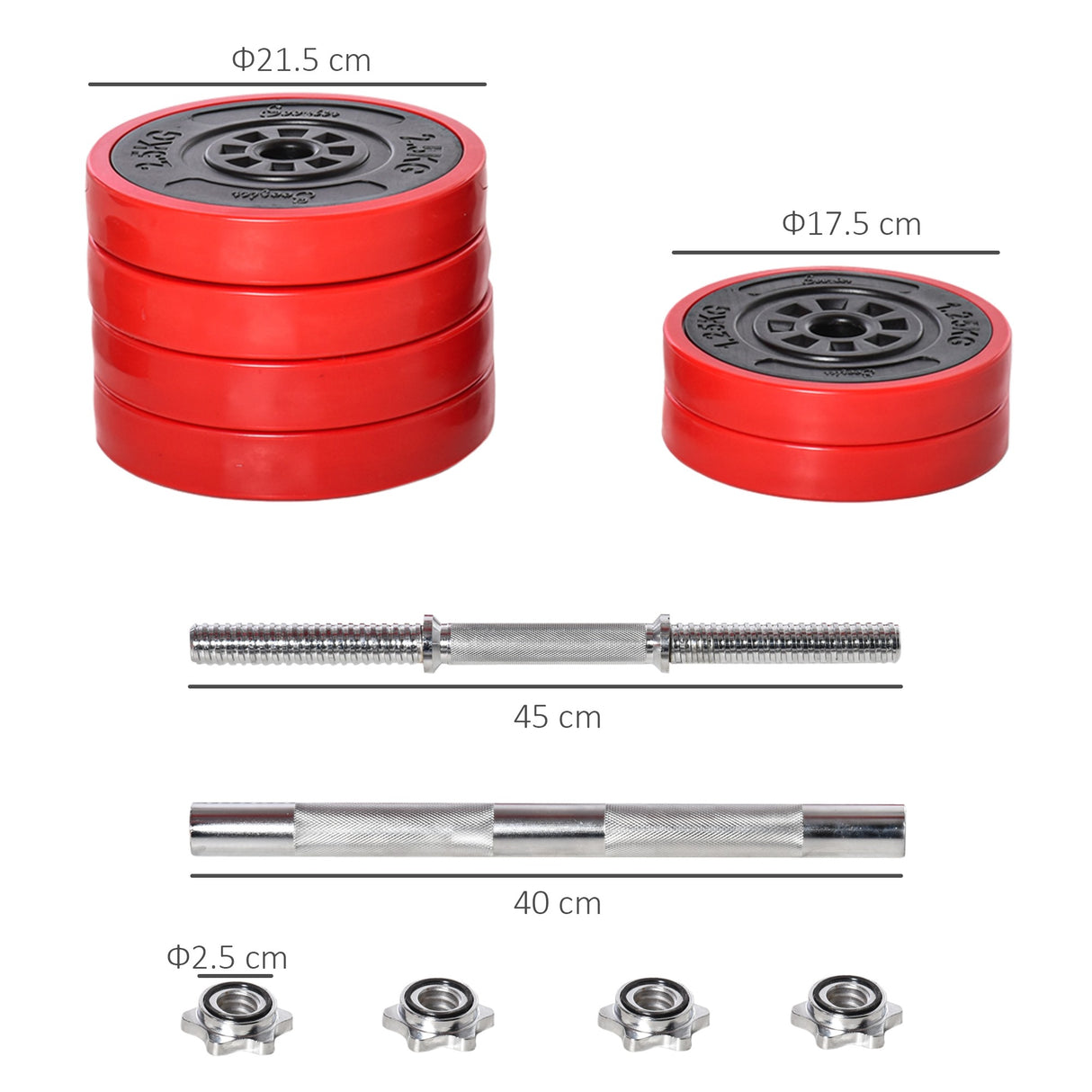 easycomfort set 2 in 1 bilanciere e manubri pesi da 30kg dischi con rivestimento in plastica antigraffio rosso