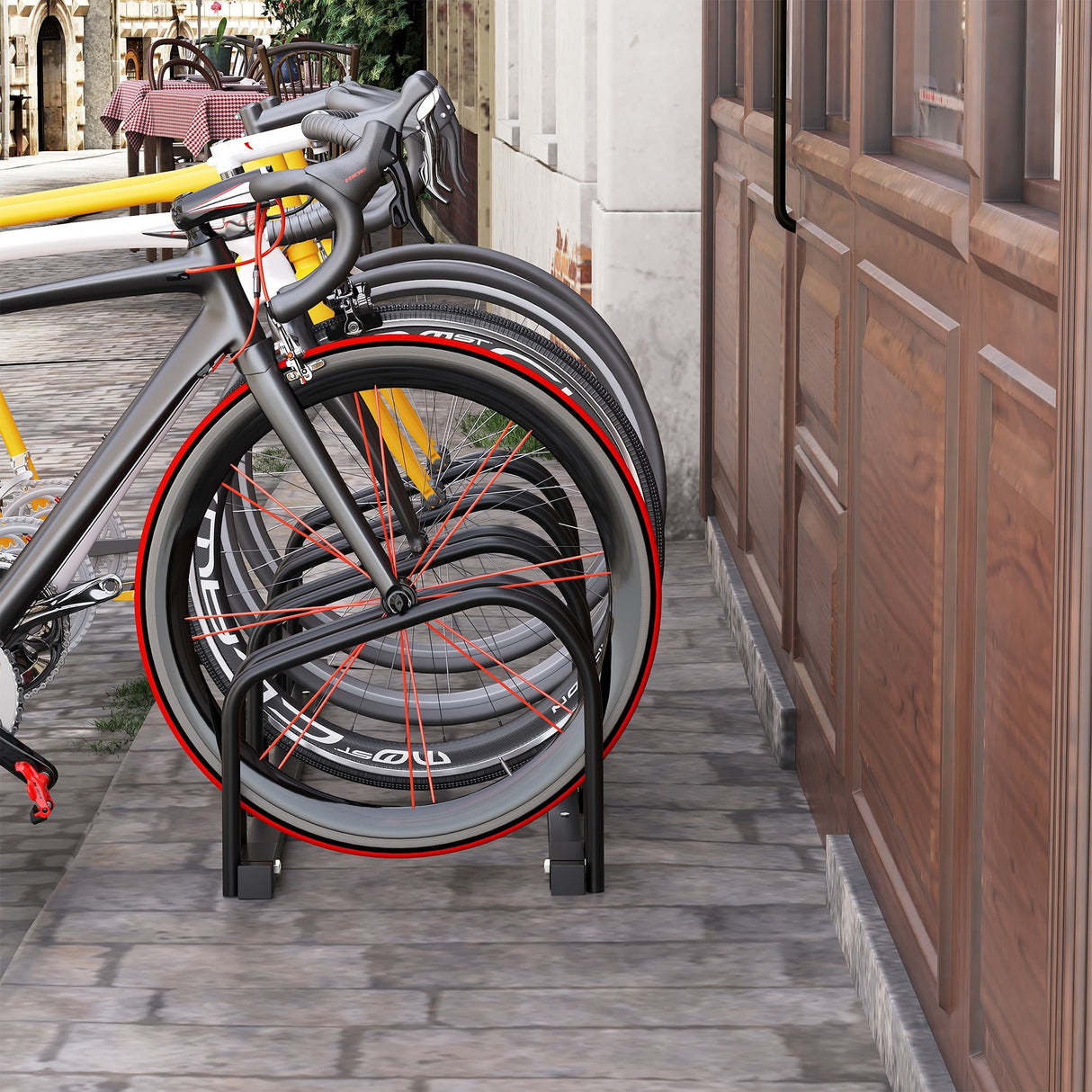 easycomfort easycomfort rastrelliera portabiciclette parcheggio per 4 biciclette in acciaio 110x33x27 cm nero
