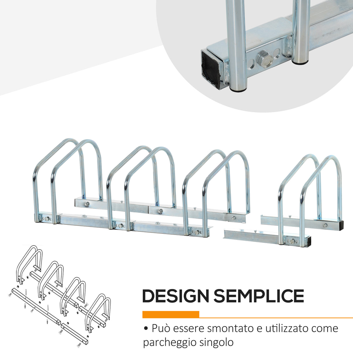 easycomfort rastrelliera portabiciclette parcheggio per 4 biciclette in acciaio 110x33x27 cm argento