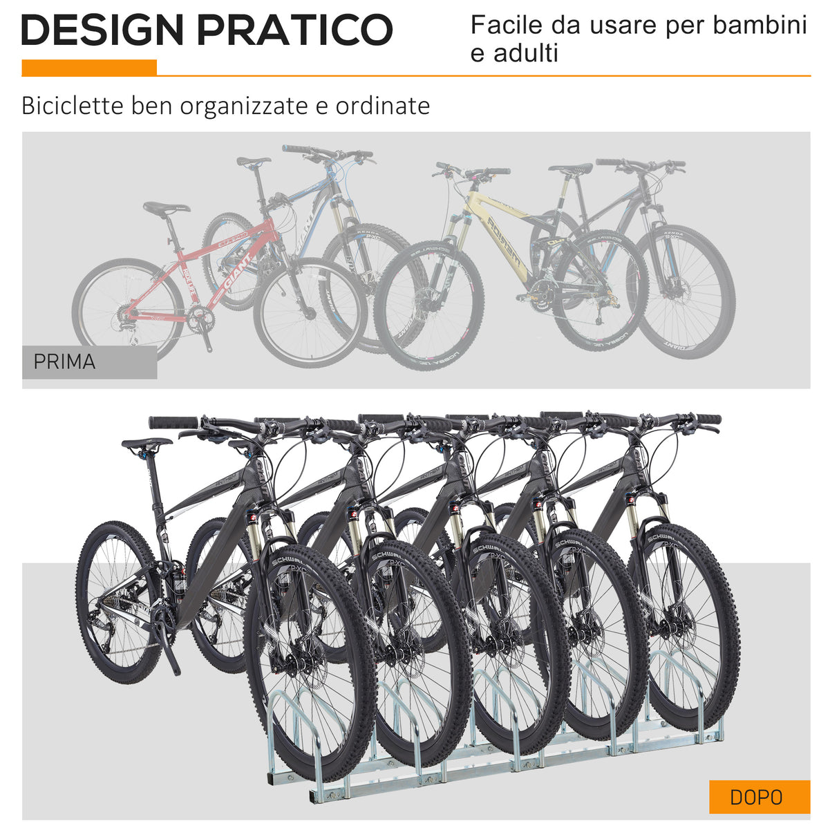 easycomfort rastrelliera portabiciclette parcheggio per 5 biciclette in acciaio 145 33 27 cm argento