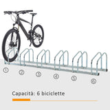 easycomfort rastrelliera portabiciclette parcheggio per 6 biciclette in acciaio 179x33x27 cm argento