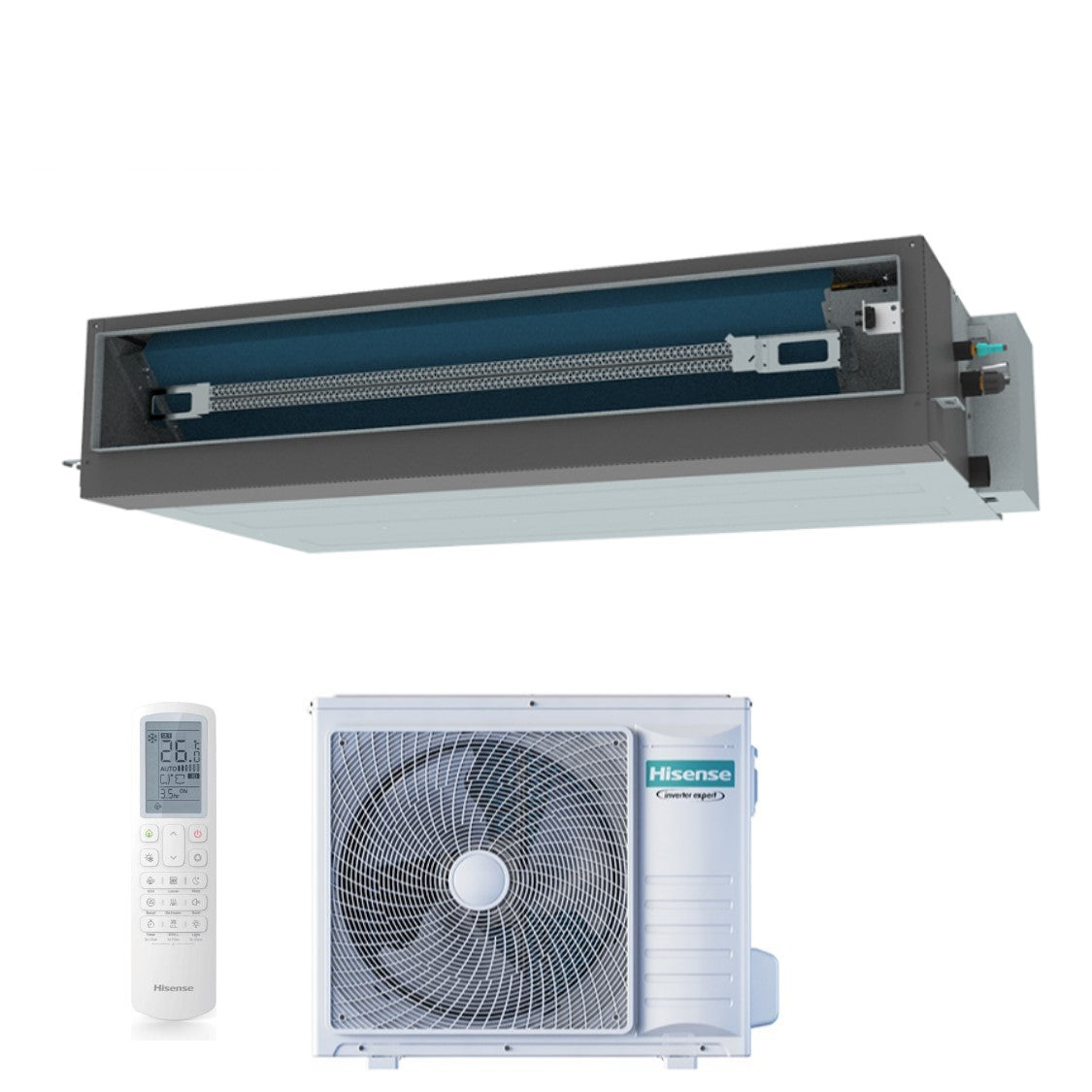 Climatiseur gainable Hisense Inverter série SUPER 24 000 BTU AUD71UX4RFM8 + AUW71U4RJ7 R-32 Wi-Fi en option Classe énergétique A++/A+ avec télécommande incluse