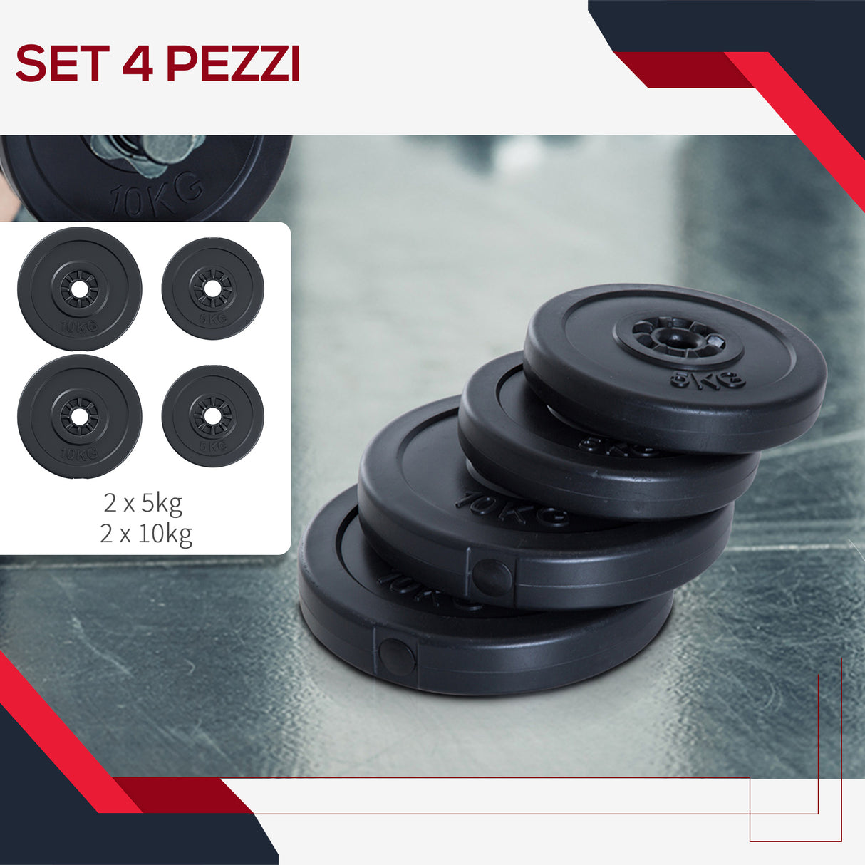 easycomfort easycomfort set di 4 dischi pesi per bilanciere e manubri peso totale 30kg 2x5kg e 2x10kg nero