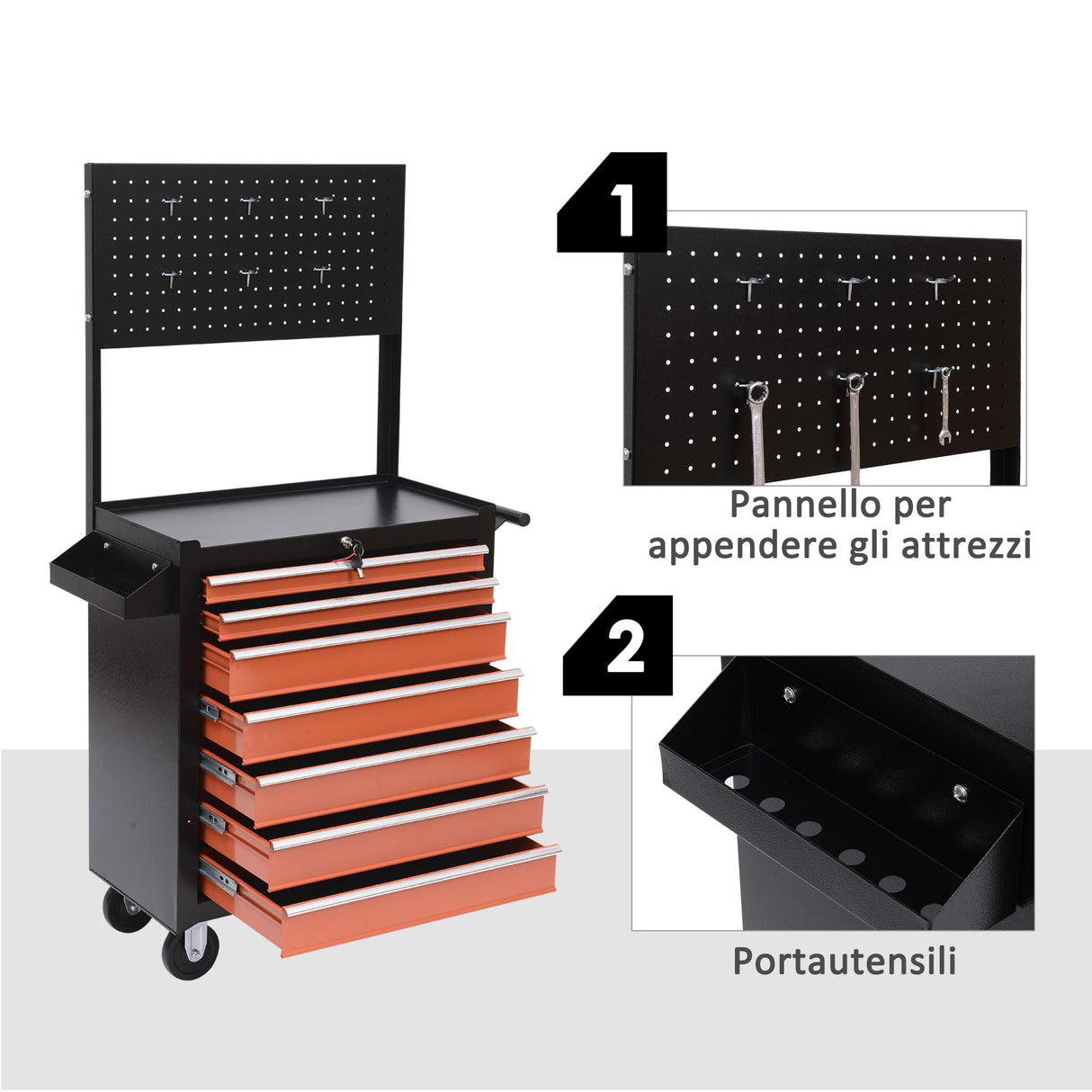 easycomfort easycomfort carrello porta utensili attrezzi con cassettiera nero e arancione 61.5x33x76cm