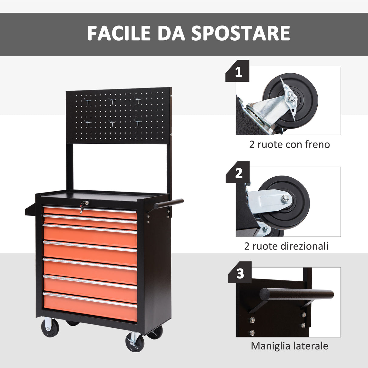 easycomfort easycomfort carrello porta utensili attrezzi con cassettiera nero e arancione 61.5x33x76cm