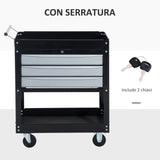 easycomfort easycomfort carrello da officina professionale cassettiera portautensili in lamiera nero 68x46x88cm