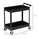 easycomfort carrello porta attrezzi a 2 ripiani in acciaio 84.5x38x84cm nero