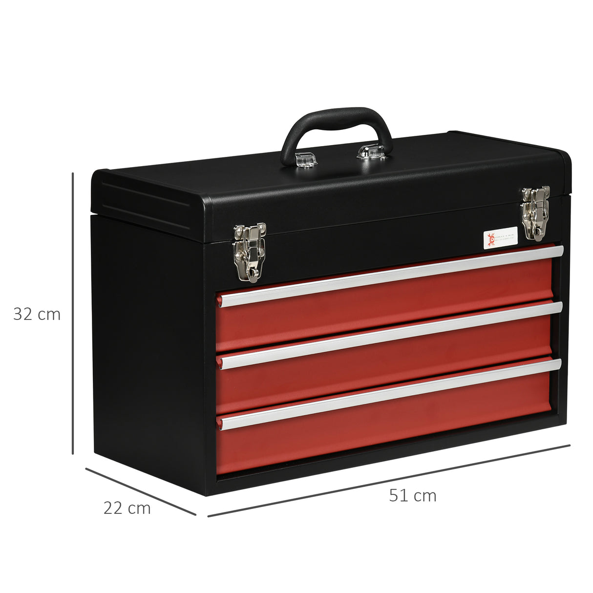 easycomfort cassetta porta attrezzi in acciaio con 3 cassetti e vassoio superiore 51x22x32 cm rosso e nero