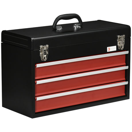 easycomfort cassetta porta attrezzi in acciaio con 3 cassetti e vassoio superiore 51x22x32 cm rosso e nero