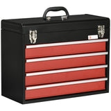 easycomfort cassetta porta attrezzi in acciaio con 4 cassetti e vassoio superiore 51x22x39.5 cm rosso e nero