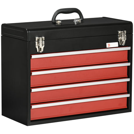 easycomfort cassetta porta attrezzi in acciaio con 4 cassetti e vassoio superiore 51x22x39.5 cm rosso e nero