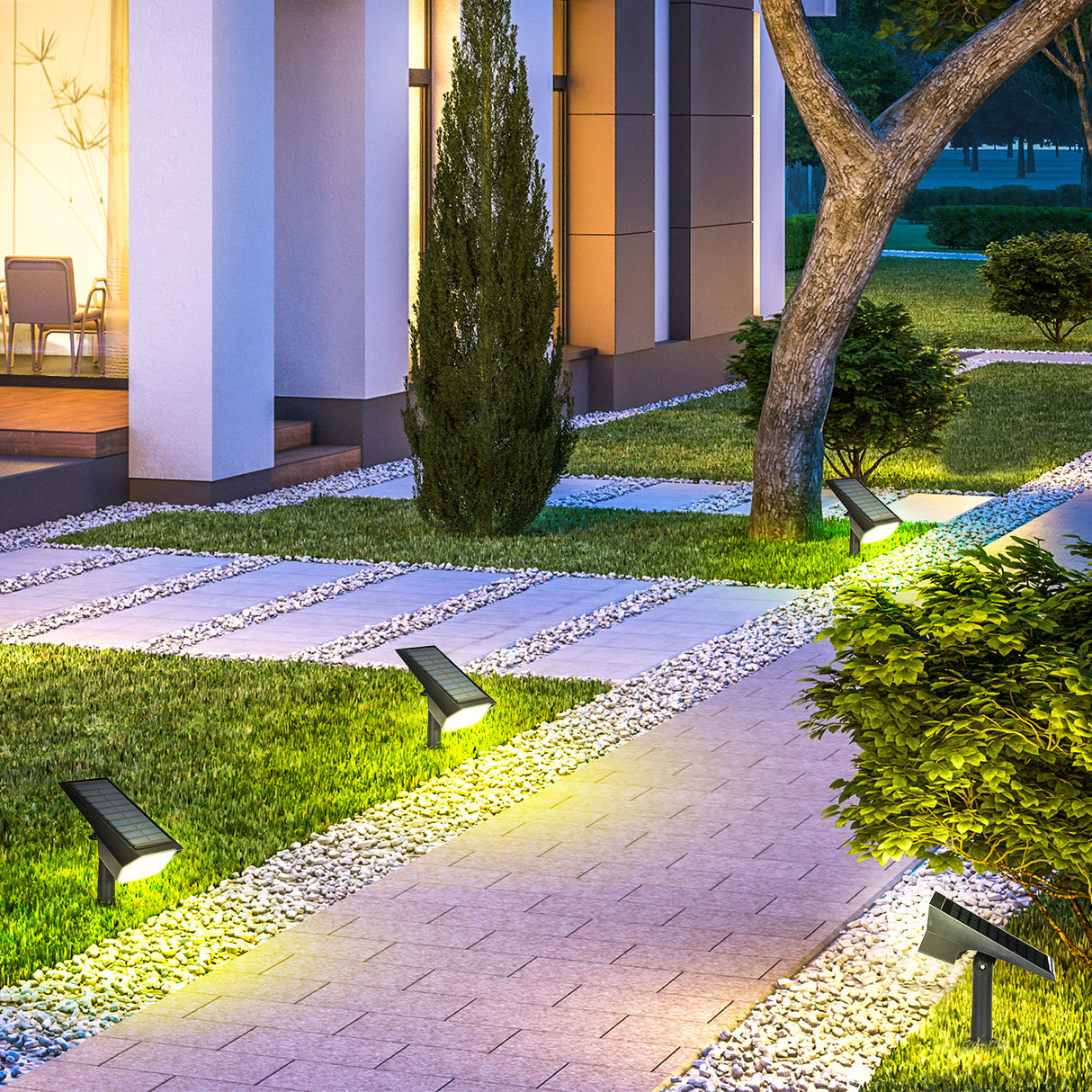 easycomfort set da 4 faretti da giardino e muro con picchetto luce solare 2 luminosita 17x10x48.3cm nero