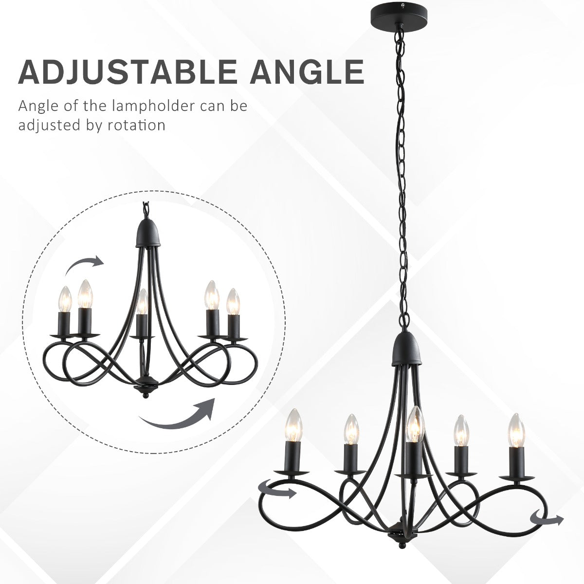 easycomfort easycomfort lampadario a soffitto stile rustico acciaio intrecciato nero con 5 candelieri regolabili e pieghevoli 58 x 45cm ean 8054144136028
