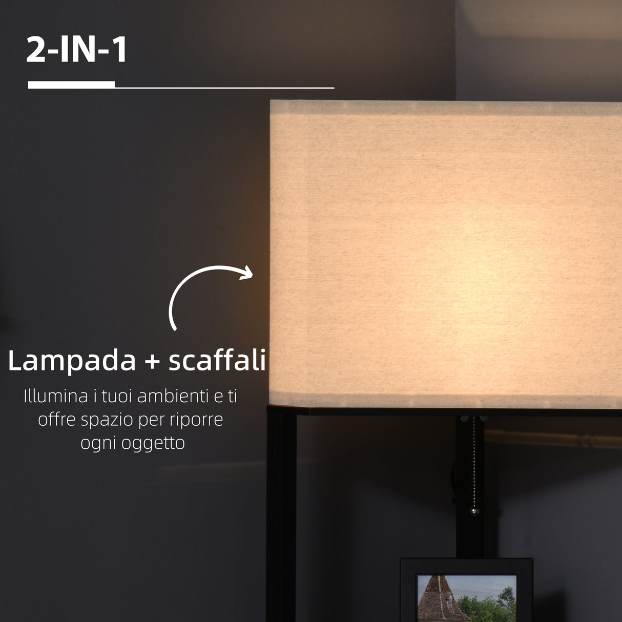easycomfort easycomfort lampada da terra angolare con ripiani e paralume in tessuto 50x37x159cm nero