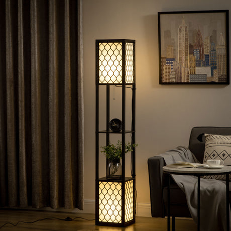 easycomfort easycomfort lampada da terra a colonna in mdf e plastica con 2 ripiani per soggiorno studio e camera da letto 26x26x156 cm