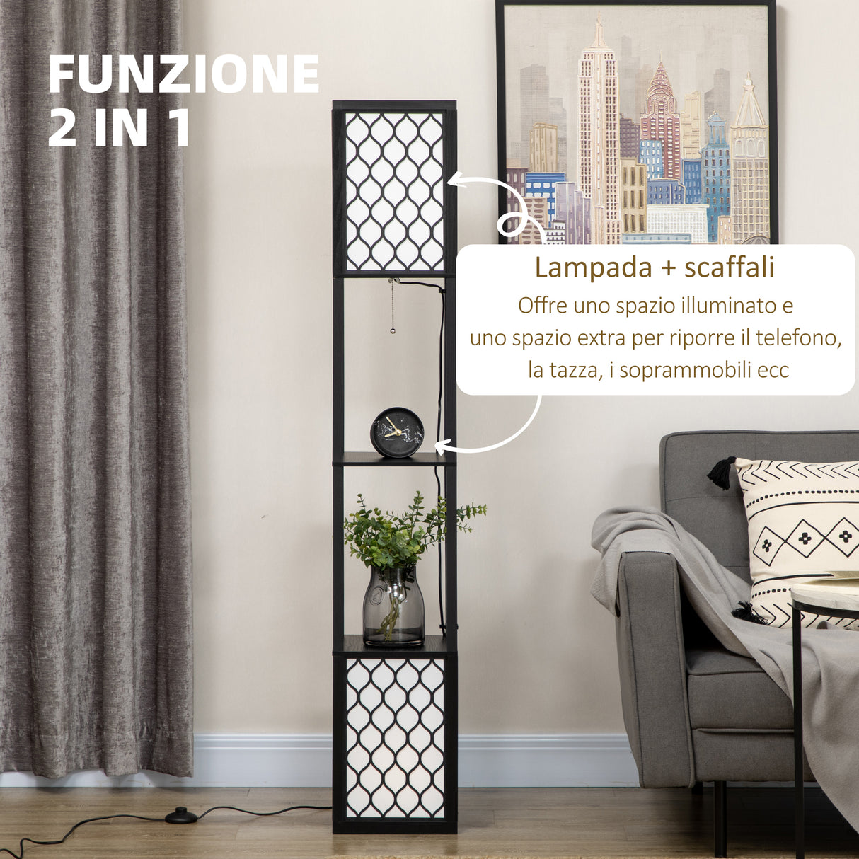 easycomfort easycomfort lampada da terra a colonna in mdf e plastica con 2 ripiani per soggiorno studio e camera da letto 26x26x156 cm