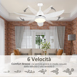 easycomfort ventilatore da soffitto 3 lame con luce led e telecomando incluso 6 velocita per interni 122x45cm bianco