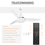 easycomfort ventilatore da soffitto 3 lame con luce led e telecomando incluso 6 velocita per interni 122x45cm bianco