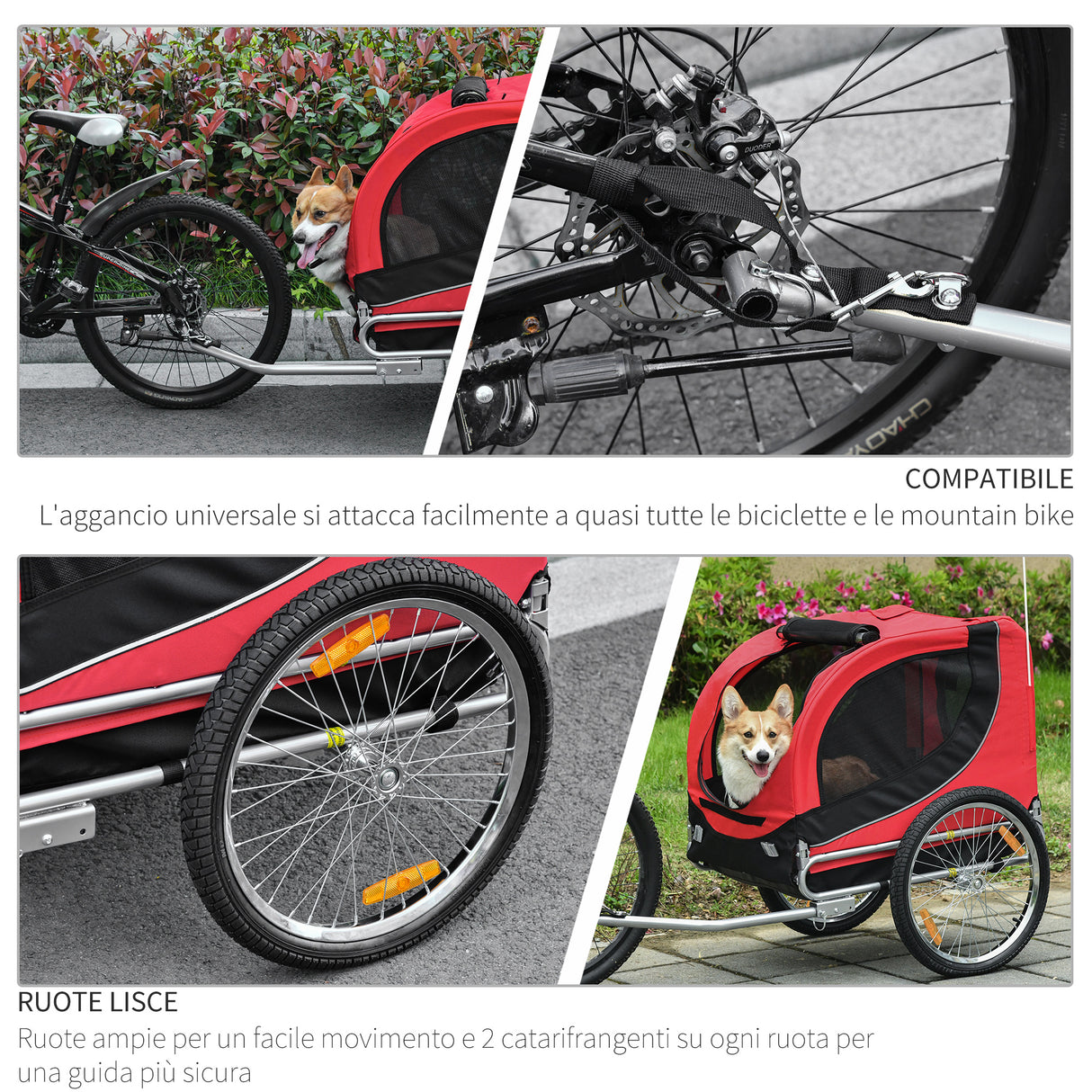 easycomfort easycomfort rimorchio bici per cani e animali domestici rosso e nero 130 x 90 x 110cm