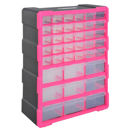 easycomfort easycomfort cassettiera in plastica portaminuterie con 39 cassetti trasparenti montaggio a muro o a terra 38x16x47.5cm rosa