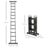 easycomfort scala in alluminio 5 in 1 nera per interni ed esterni carico massimo 150kg 370x61x11 cm