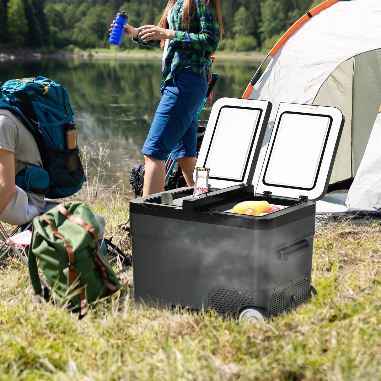easycomfort frigo portatile elettrico a compressore da 35l con maniglia telescopica e ruote frigorifero piccolo da 12 24v dc e 110 240v ac per auto e camion