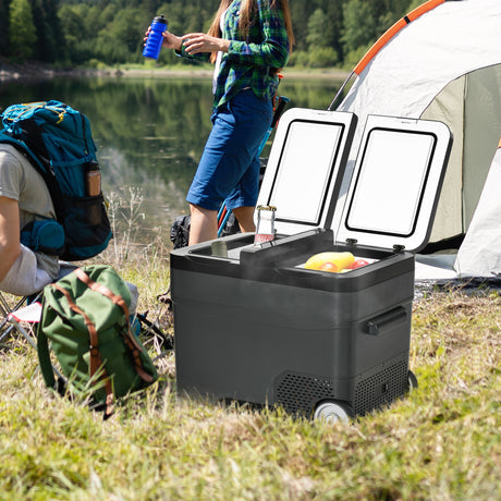 easycomfort frigo portatile elettrico a compressore da 45l con maniglia telescopica e ruote frigorifero piccolo da 12 24v dc e 110 240v ac per auto e camion