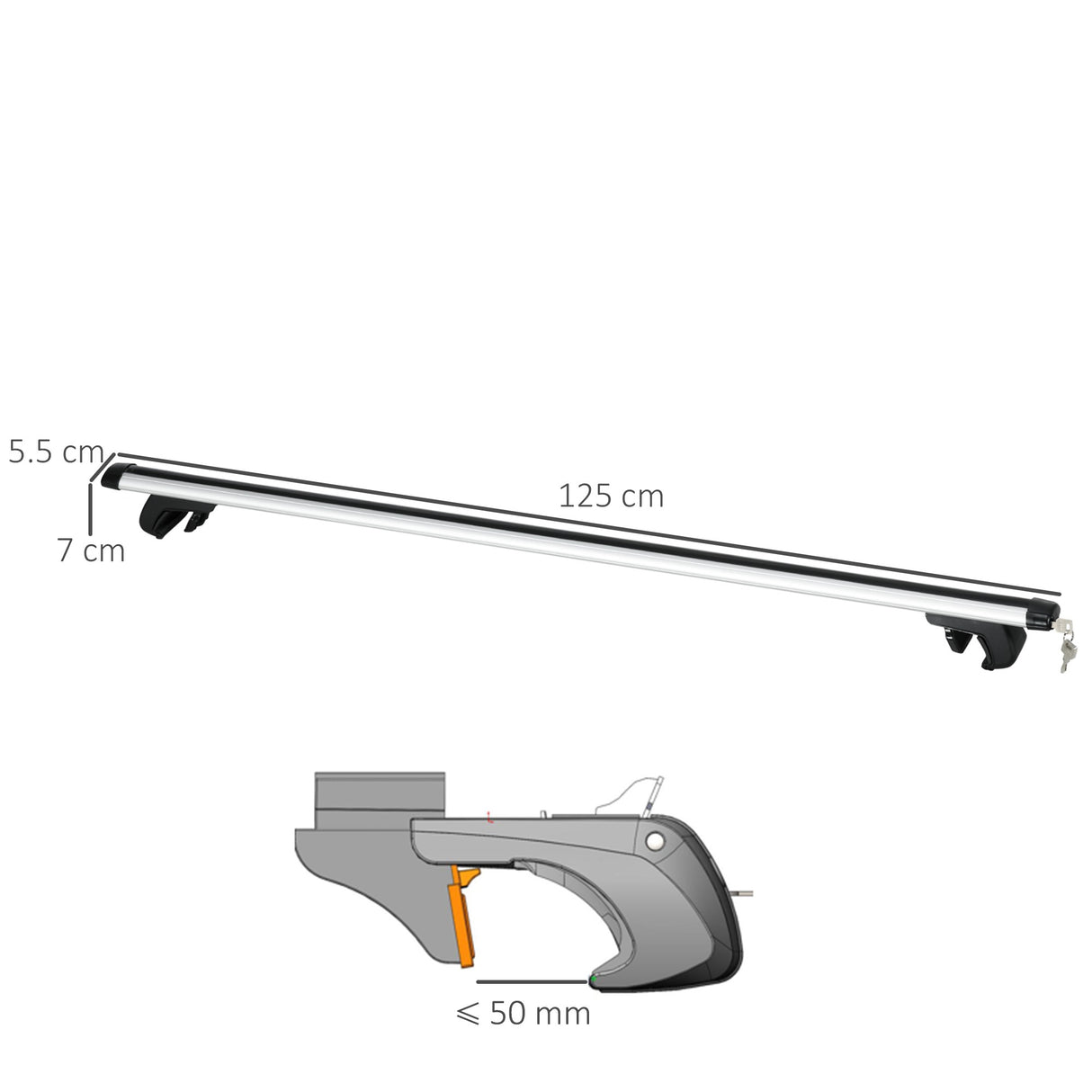 easycomfort barre portapacchi per auto con serratura e chiavi in lega di alluminio 125x5.5x7cm max. 75 kg