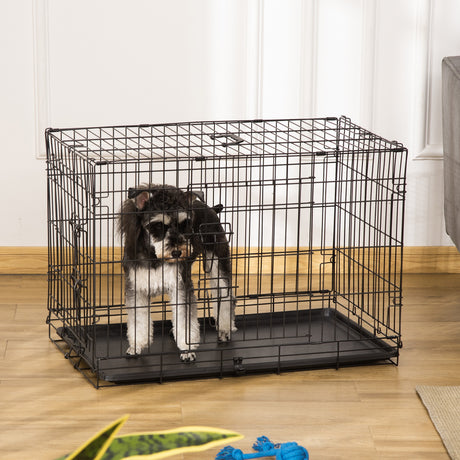 easycomfort easycomfort gabbia trasportino per cani gatti pieghevole in acciaio doppia apertura 76x53x57cm nero