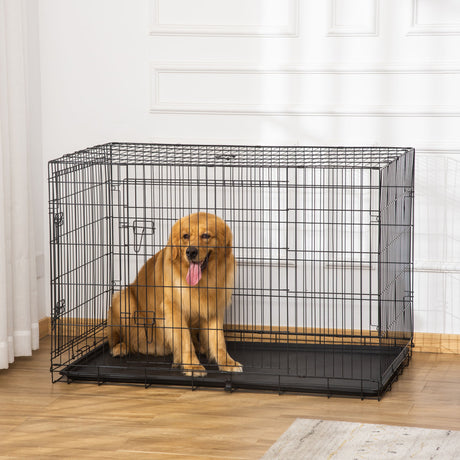 easycomfort easycomfort gabbia trasportino in acciaio per animali pieghevole nero 122x77x82cm