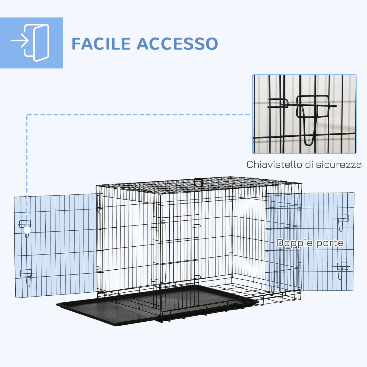 easycomfort easycomfort gabbia trasportino in acciaio per animali pieghevole nero 122x77x82cm