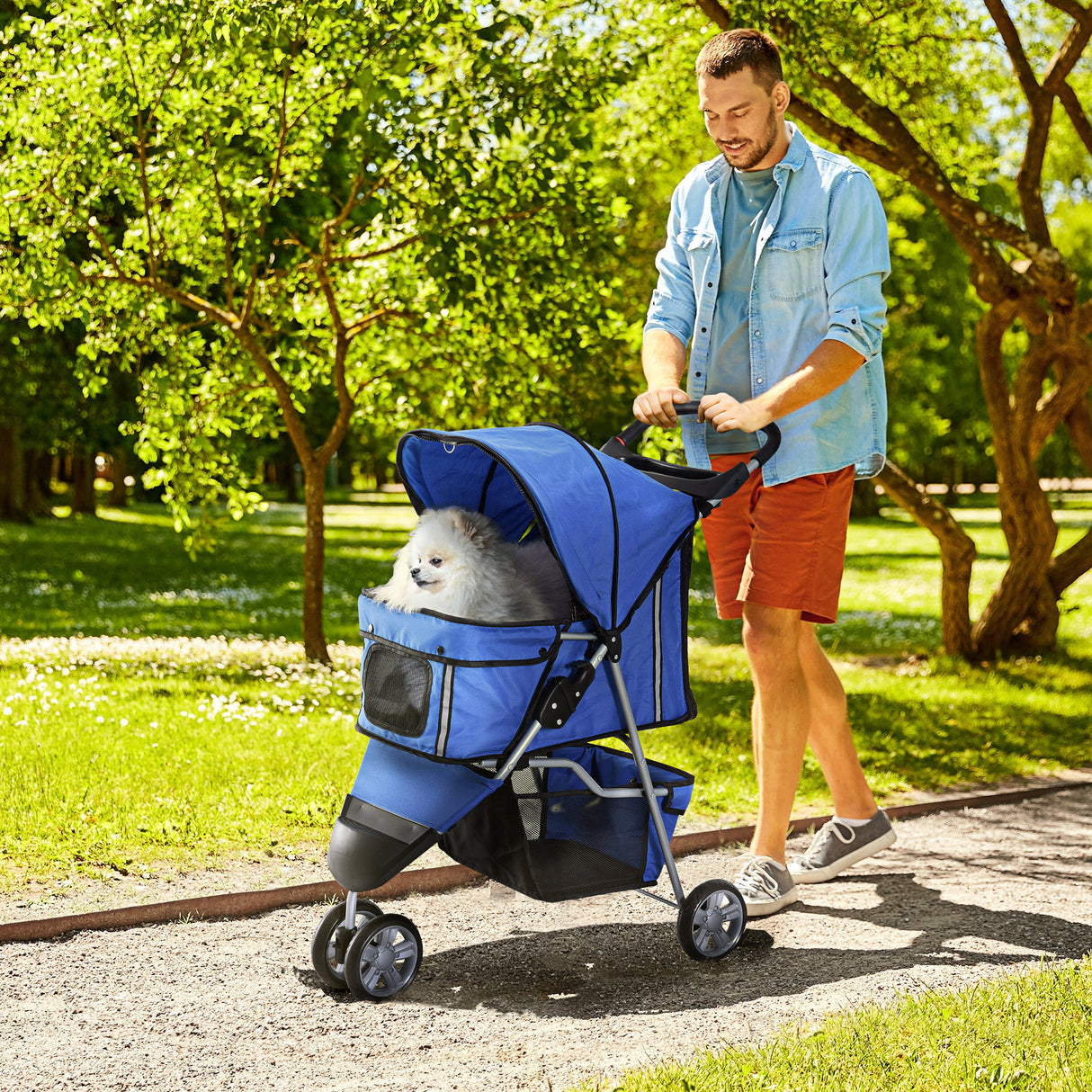 easycomfort easycomfort passeggino per cani carrello per animali domestici blu 75 x 45 x 97cm