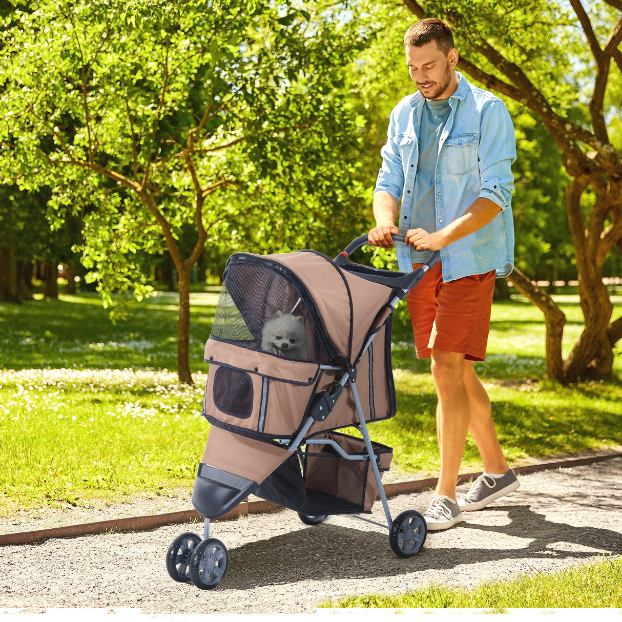 easycomfort passeggino per cani carrello per animali domestici caffe 75 x 45 x 97cm