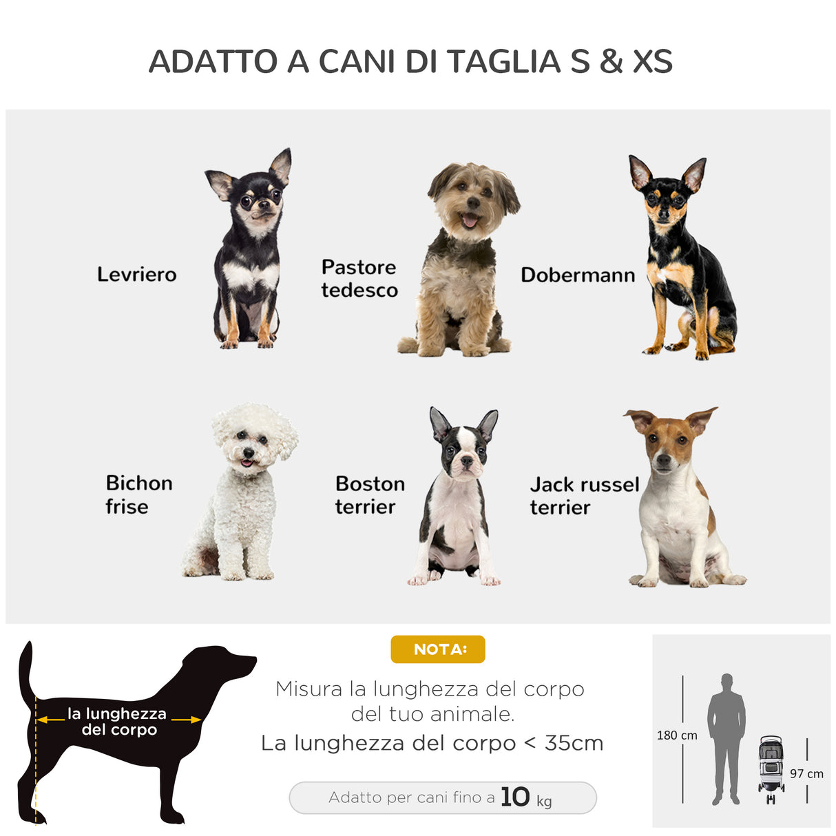 easycomfort easycomfort passeggino per cani carrello per animali domestici grigio 75 x 45 x 97cm
