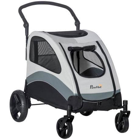 easycomfort passeggino per cani di taglia media con 4 ruote borsa portaoggetti e finestra a rete 107x72x102 cm grigio