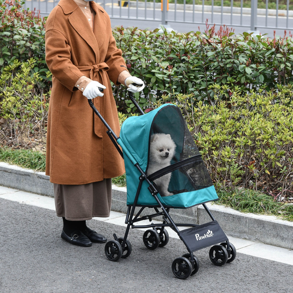 easycomfort passeggino per cani piccoli pieghevole ruote con freno in eva e guinzaglio di sicurezza verde