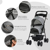 easycomfort passeggino per cani piccoli pieghevole con guinzaglio di sicurezza e cestino portaoggetti grigio