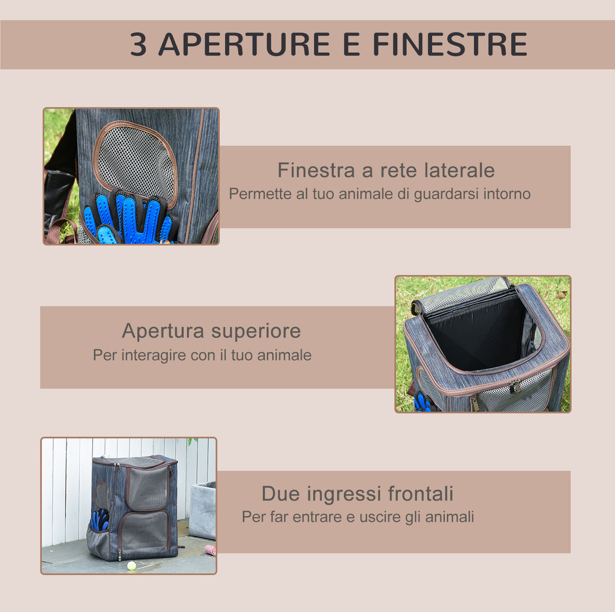 easycomfort zaino trasportino per cani e gatti in oxford cuscino rimovibile e lavabile con rete traspirante 35x28.5x45cm blu