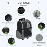 easycomfort trasportino zaino per cani e gatti con tasche laterali maniglia telescopica e ruote 42x25x55cm grigio